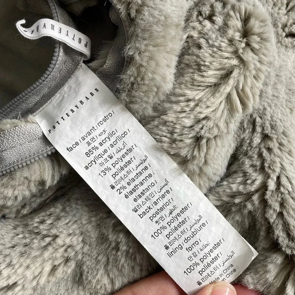 Pottery Barn Faux Fur Ruched Down Filled Pillow & Cover Gray 26x26